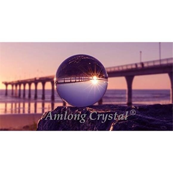 Amlong Crystal 3 inch (80mm) Clear Crystal Ball with Redwood Lion Resin Stand - Picture 4 of 8